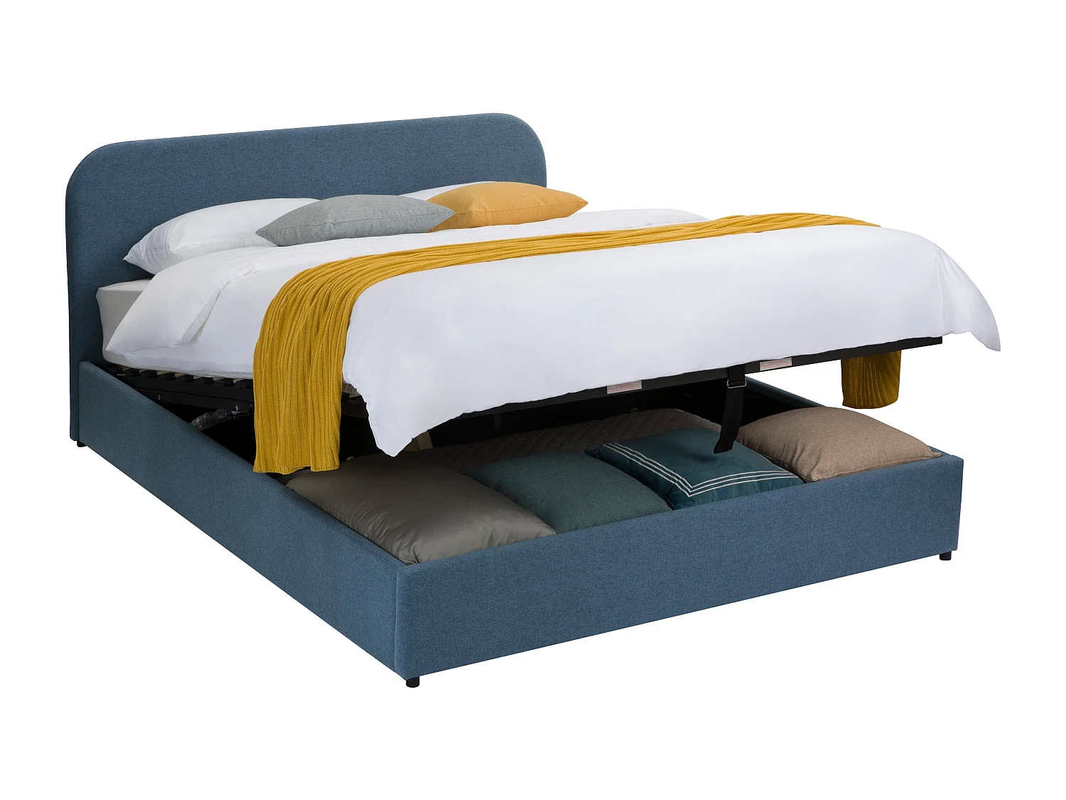 Letto matrimoniale con contenitore 140x190 cm in tessuto blu - Tilly