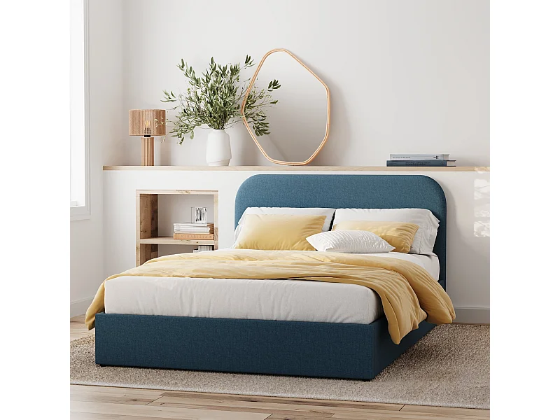 Letto contenitore 140x190 cm in tessuto blu - Tilly