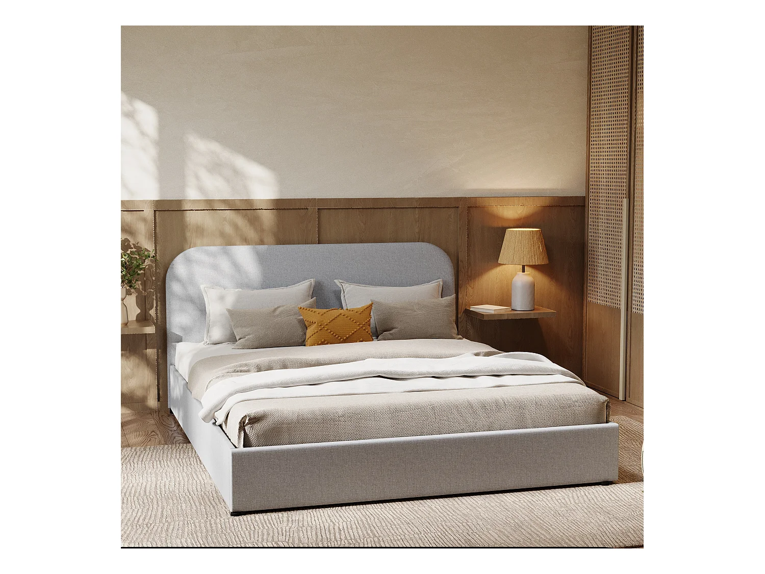 Cama doble 160x200 cm con caja de tela gris - Tilly