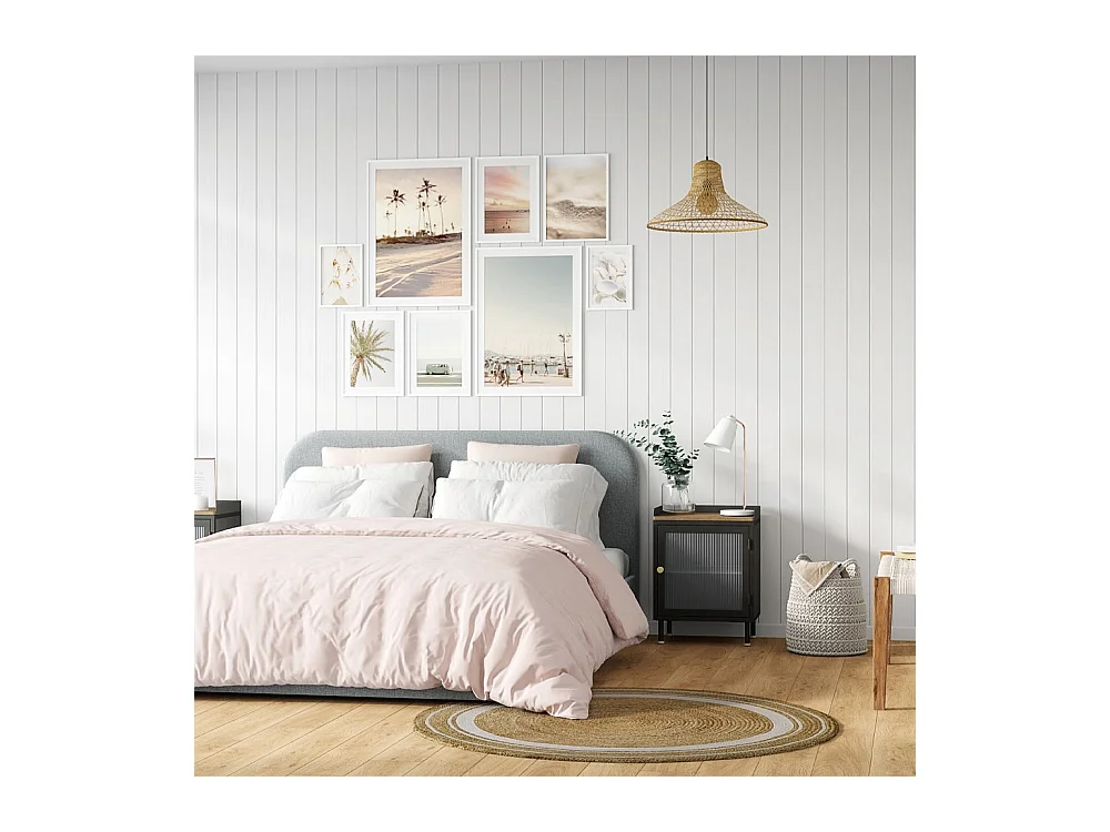 Cama doble 160x200 cm con caja de tela gris - Tilly