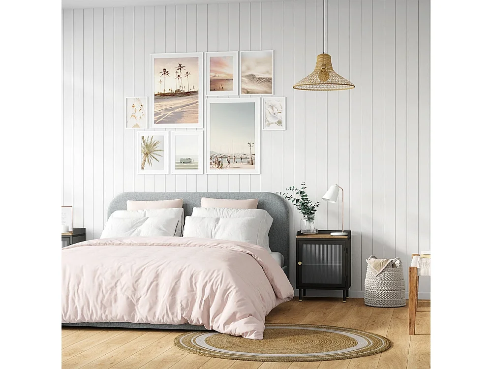 Lit double 160x200 cm avec coffre en tissu gris - Tilly