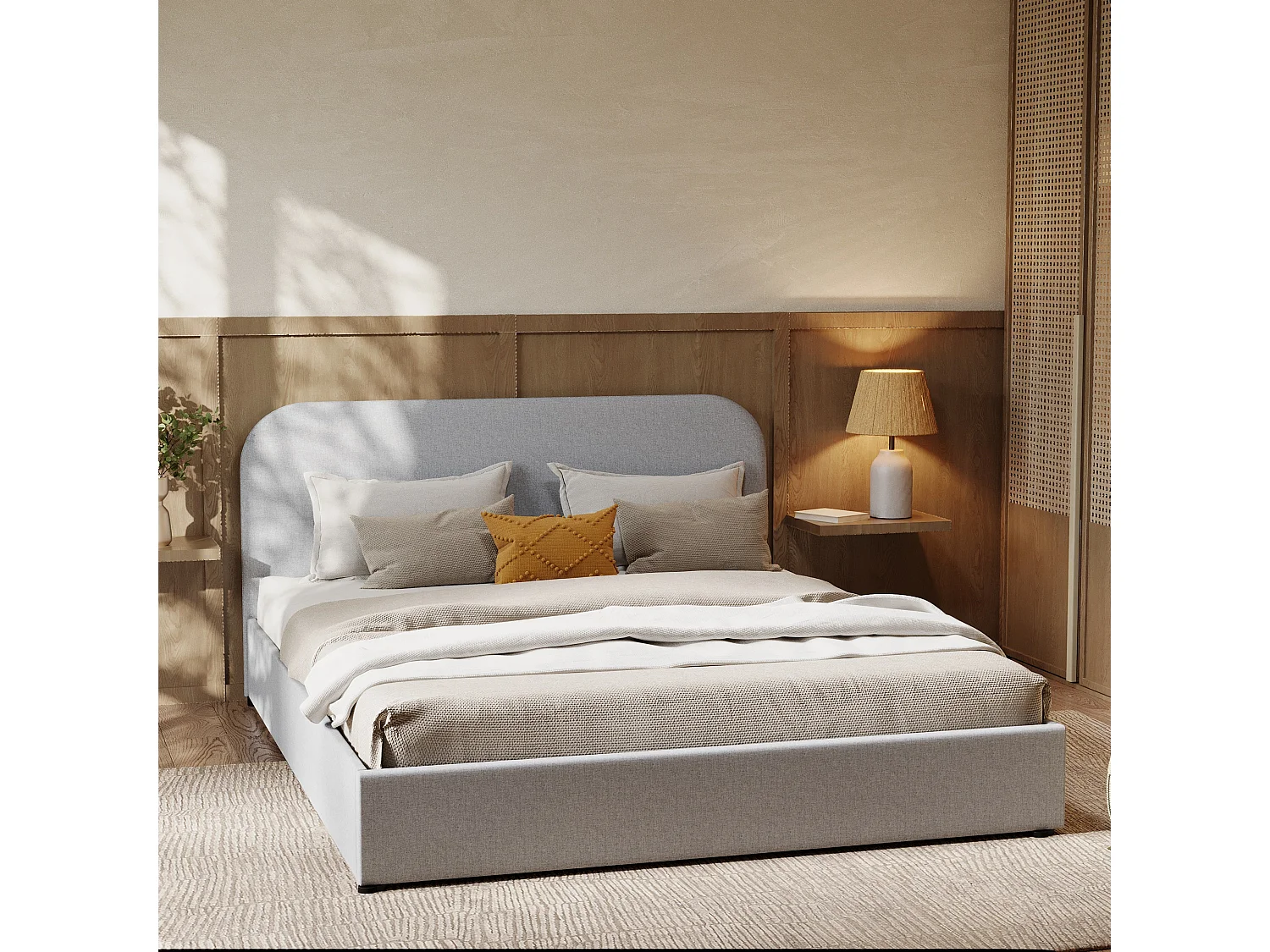 Cama doble 160x200 cm con caja de tela gris - Tilly