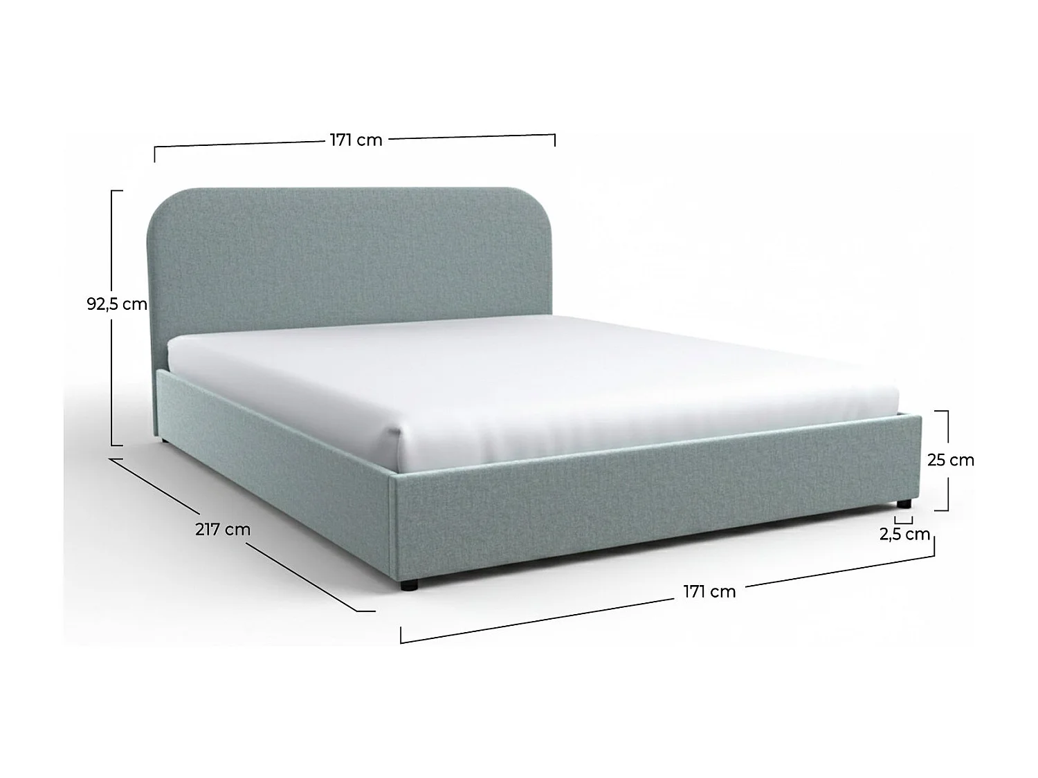 Cama doble 160x200 cm con caja de tela gris - Tilly