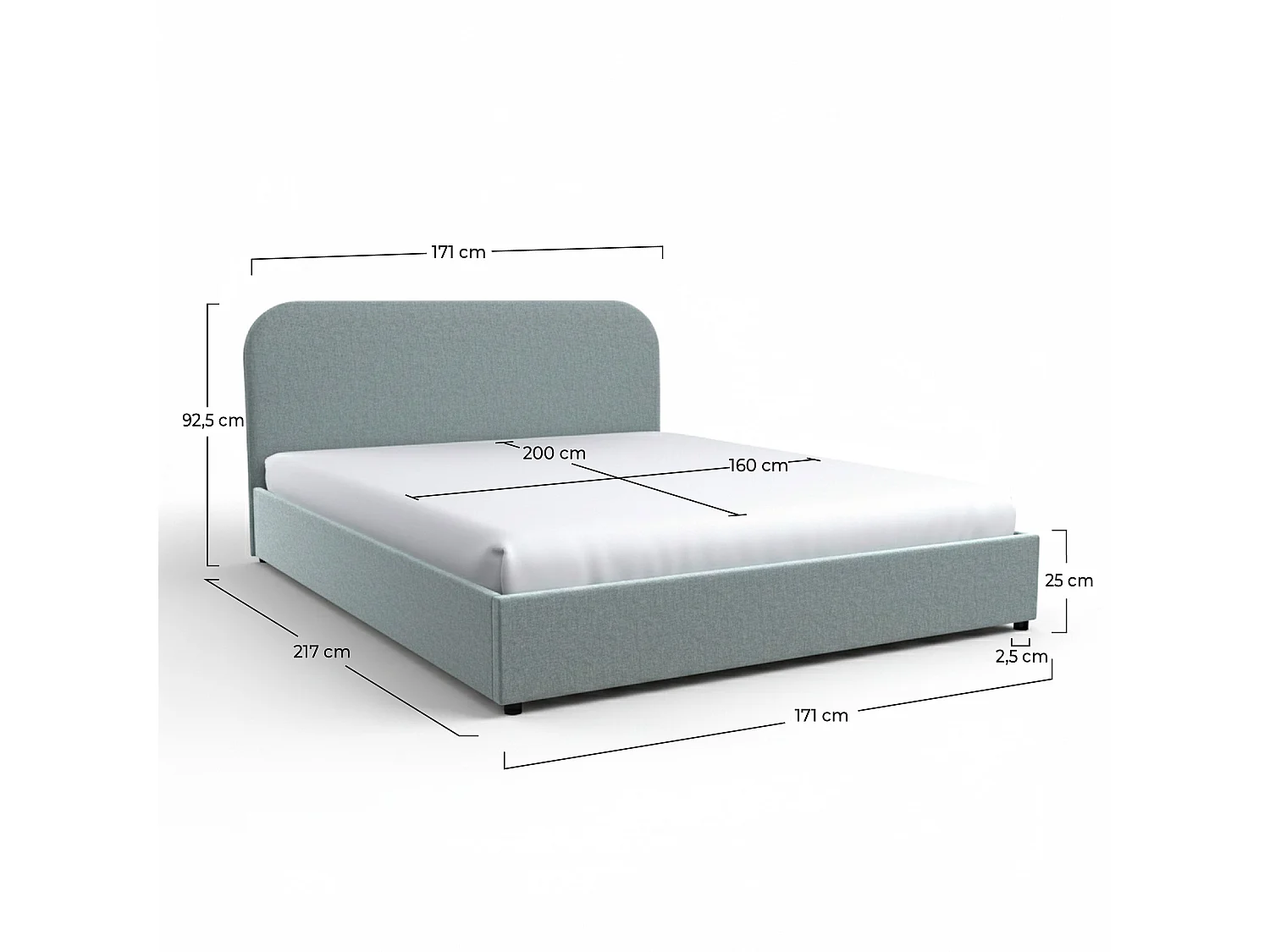 Letto matrimoniale 160x200 cm con contenitore in tessuto grigio - Tilly