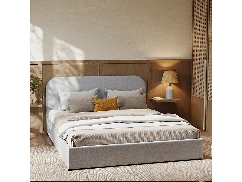 Letto con contenitore in tessuto grigio 160x200 cm - Tilly