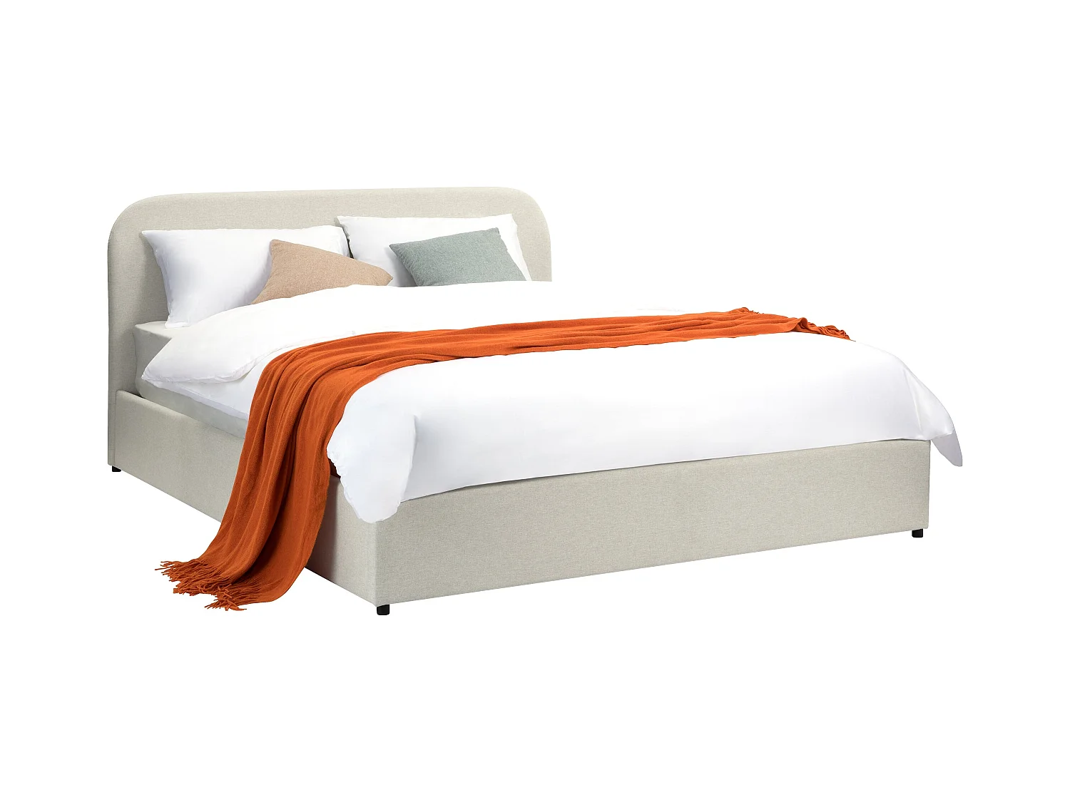 Lit double avec coffre 160x200 cm en tissu gris/beige - Tilly