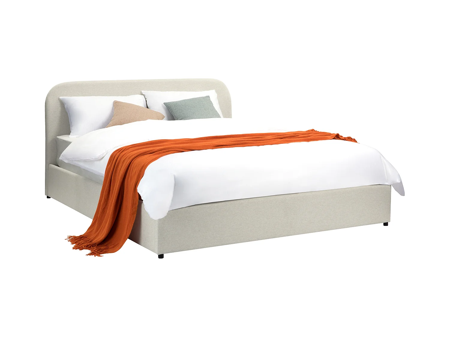 Lit double avec coffre 160x200 cm en tissu gris/beige - Tilly