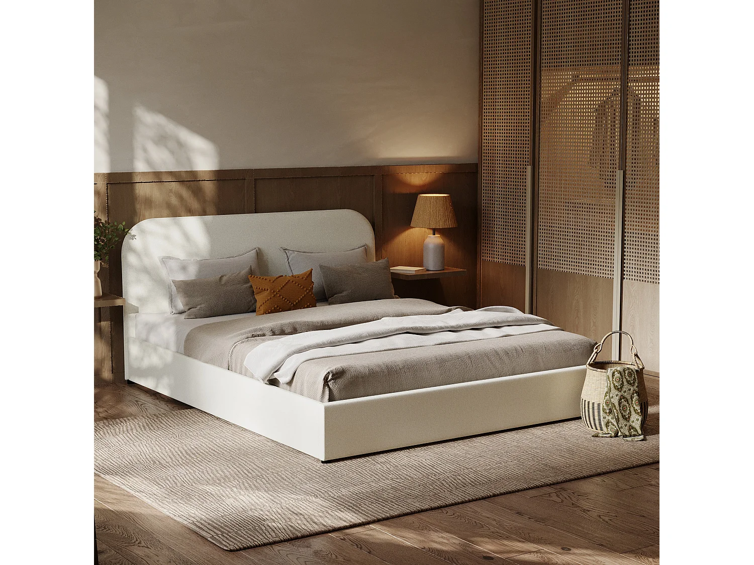 Letto contenitore 160x200 cm in tessuto grigio/beige - Tilly