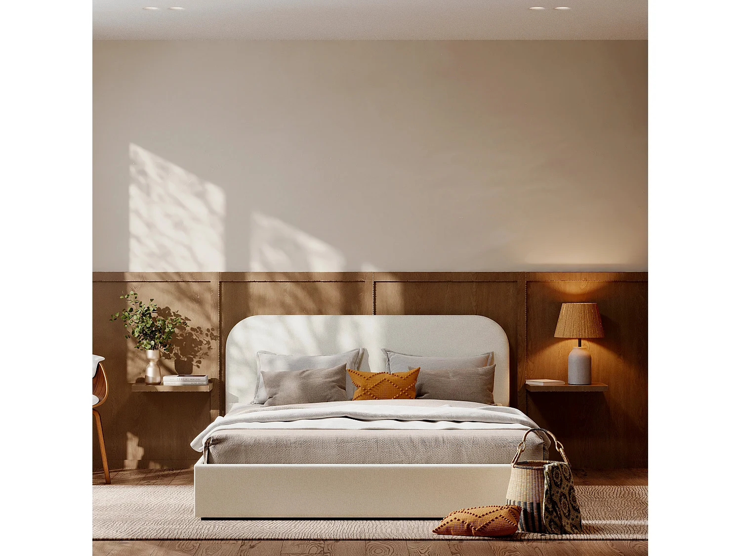 Letto contenitore 160x200 cm in tessuto grigio/beige - Tilly