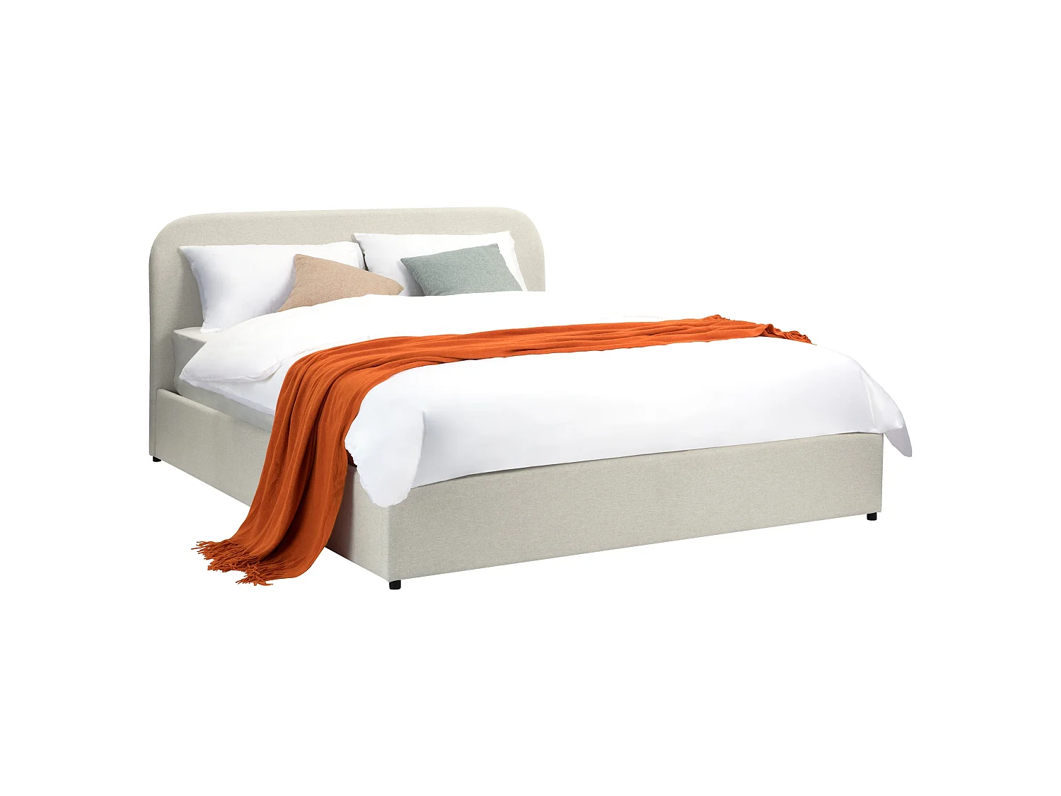Cama doble con arcón 160x200 cm en tejido gris/beige - Tilly