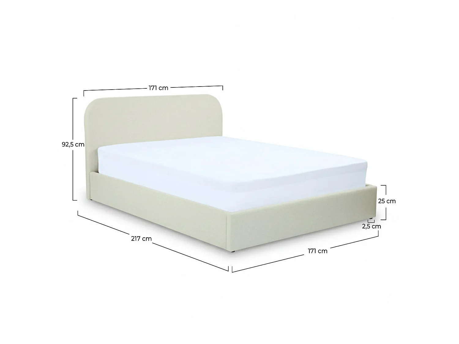 Cama doble con arcón 160x200 cm en tejido gris/beige - Tilly