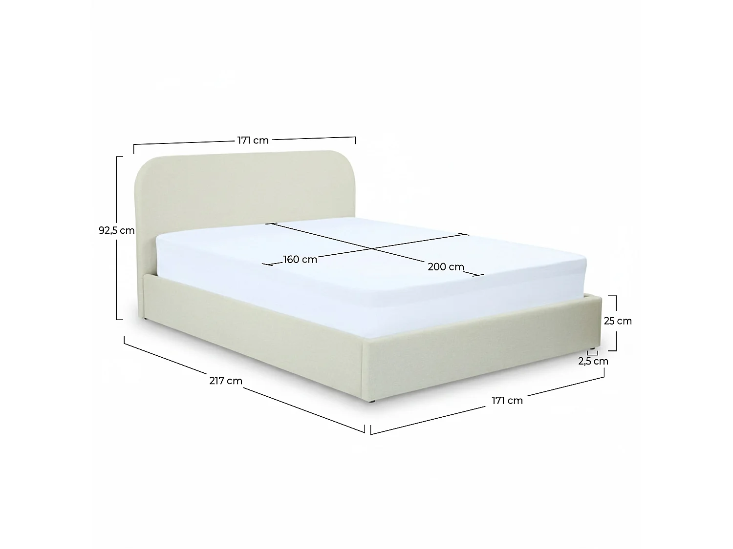 Doppelbett mit Stauraum 160x200 cm in grau/beige Stoff - Tilly