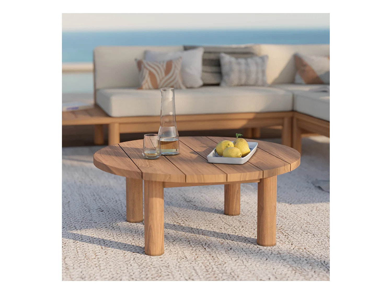 Table basse ronde de jardin en bois de teck massif D80 cm - Aurland