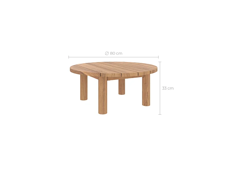 Table basse ronde de jardin en bois de teck massif D80 cm - Aurland