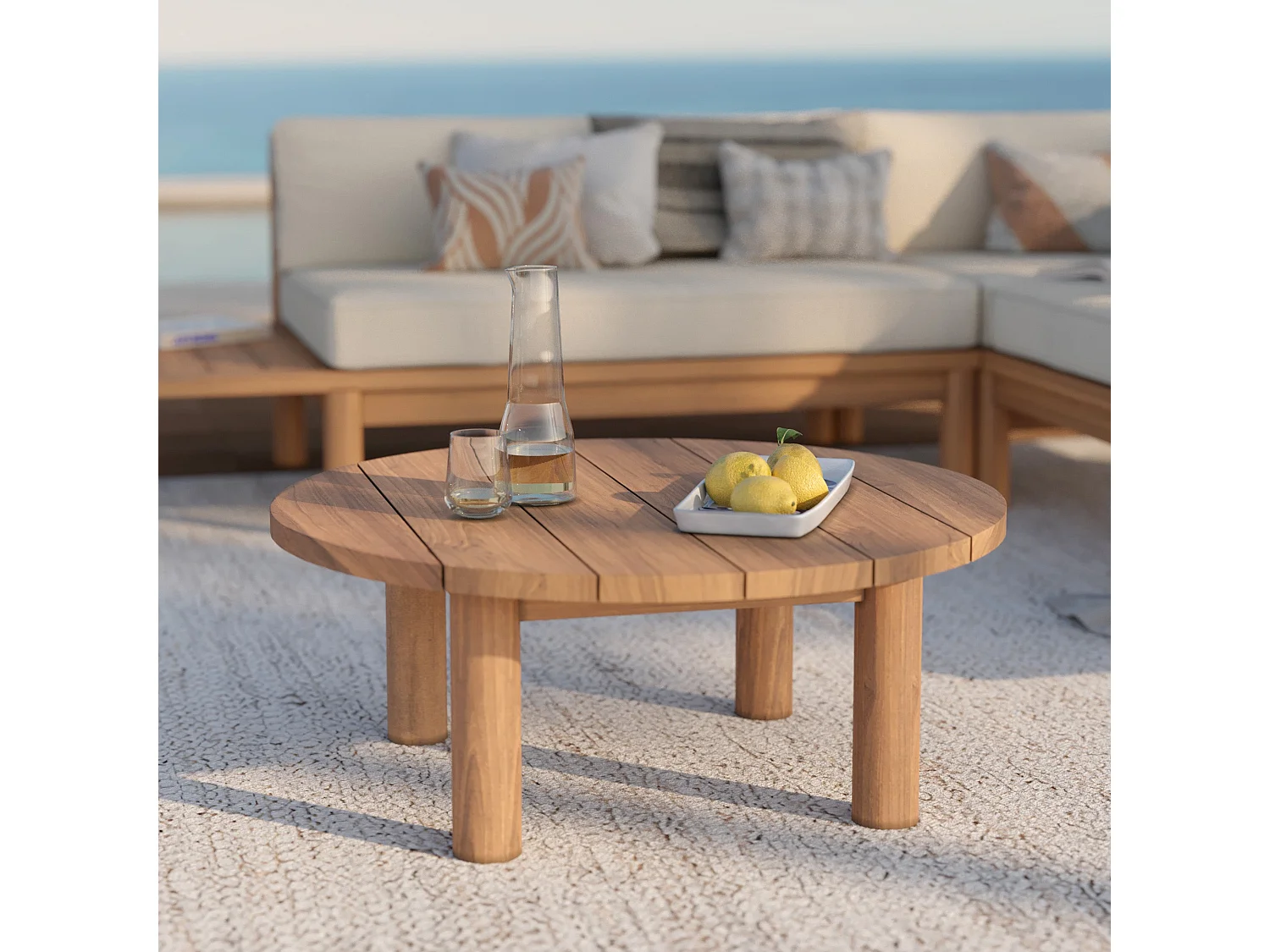 Table basse ronde de jardin en bois de teck massif D80 cm - Aurland
