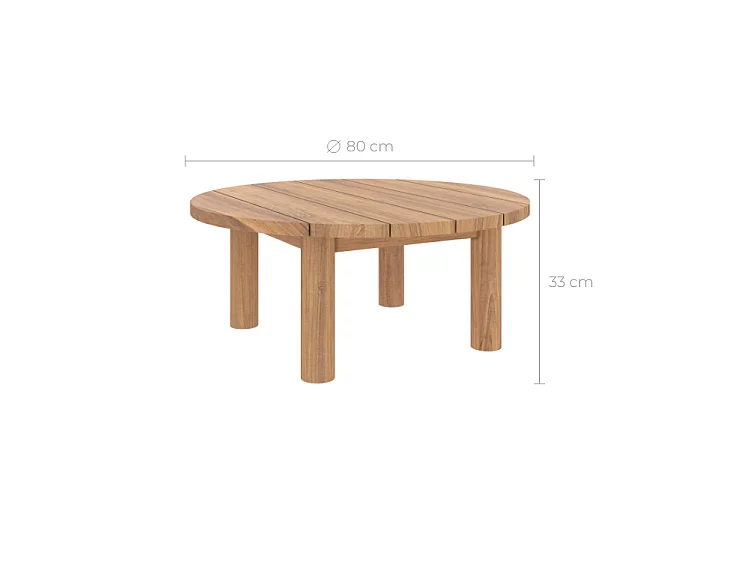 Table basse ronde de jardin en bois de teck massif D80 cm - Aurland