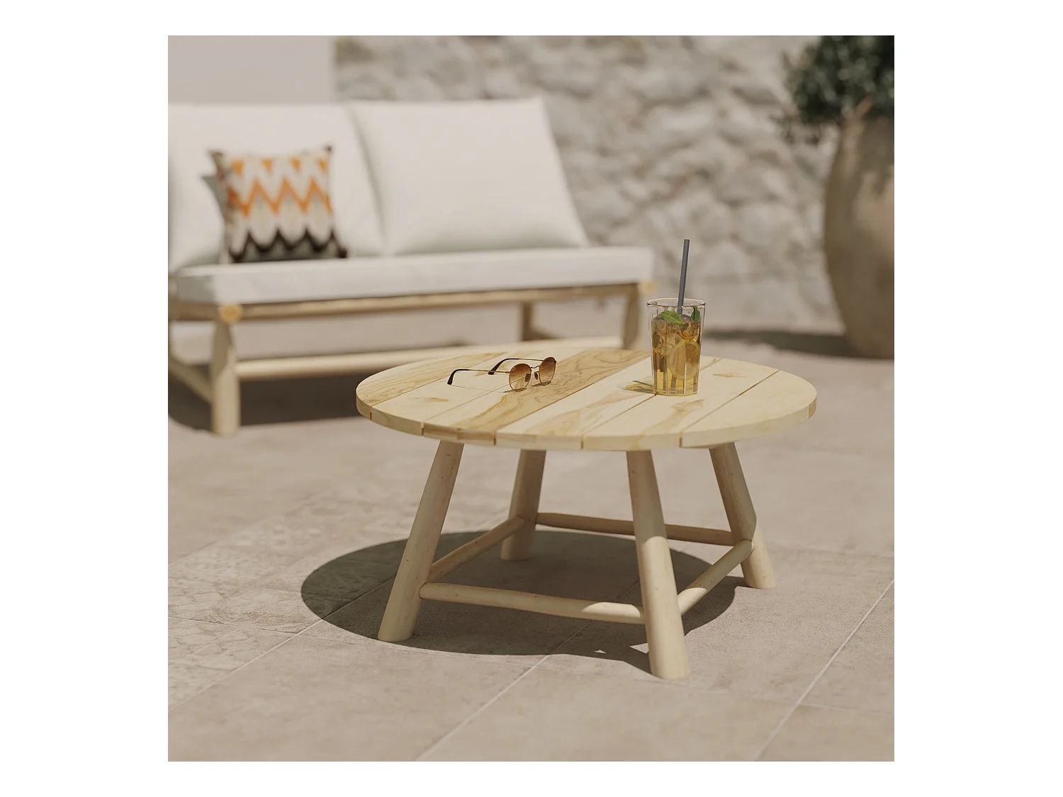 Tavolino da giardino in rami di teak D80 cm - Makam