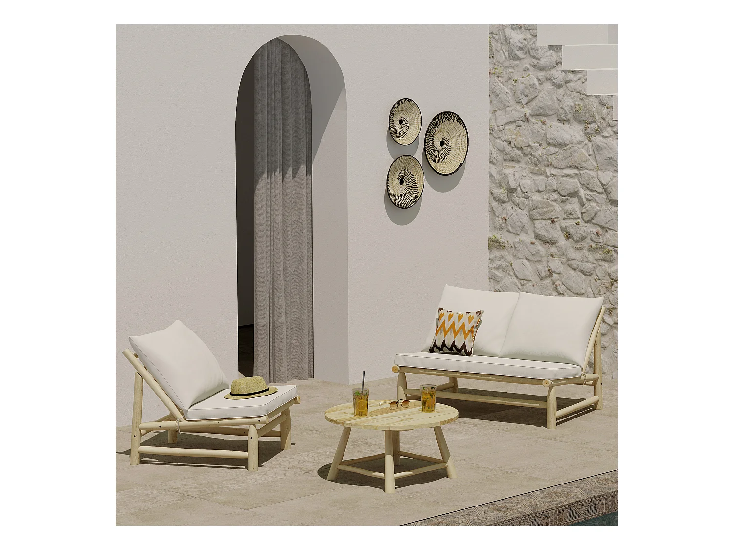 Tavolino da giardino in rami di teak D80 cm - Makam