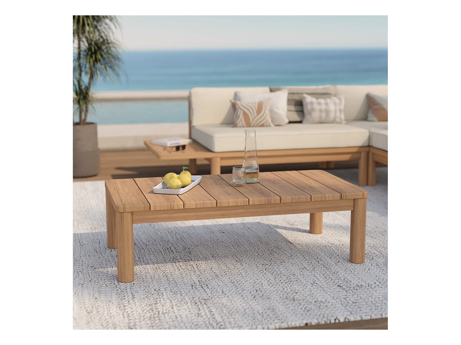 Tavolino da giardino rettangolare in legno massiccio di teak - Nadila