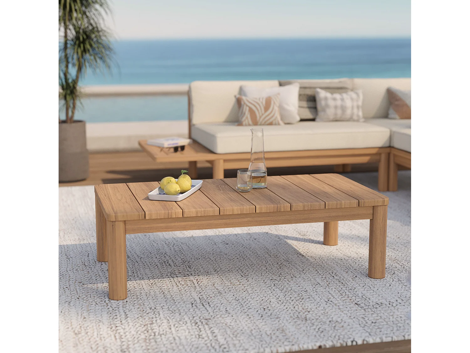 Table basse rectangulaire de jardin en bois de teck massif - Nadila