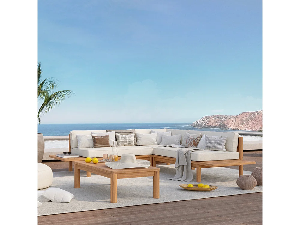 Table basse rectangulaire de jardin en bois de teck massif - Nadila