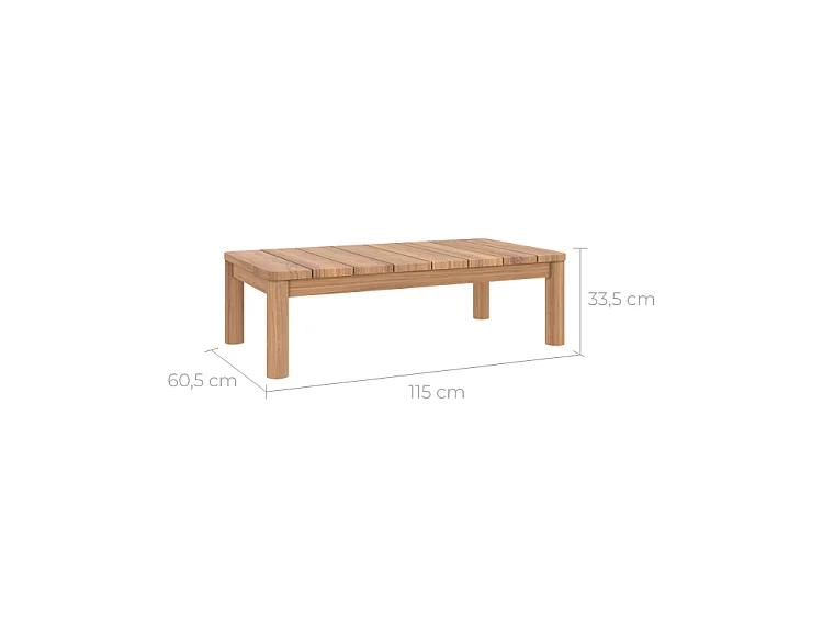 Table basse rectangulaire de jardin en bois de teck massif - Nadila