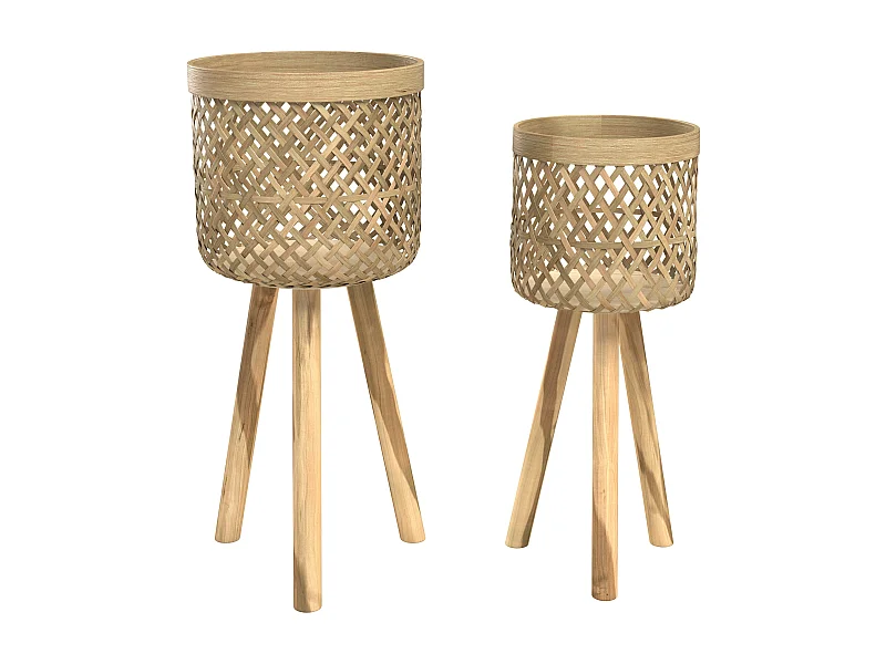 Fioriera con gambe in teak e bambù (set di 2) - Landi