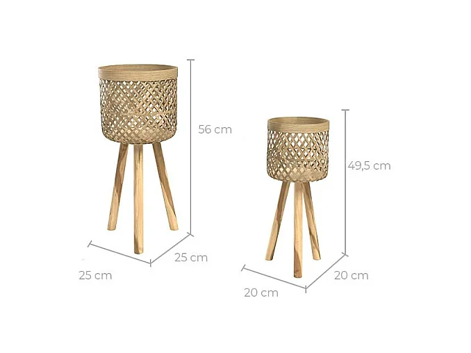 Jardinera con pie de teca y bambú (juego de 2) - Landi