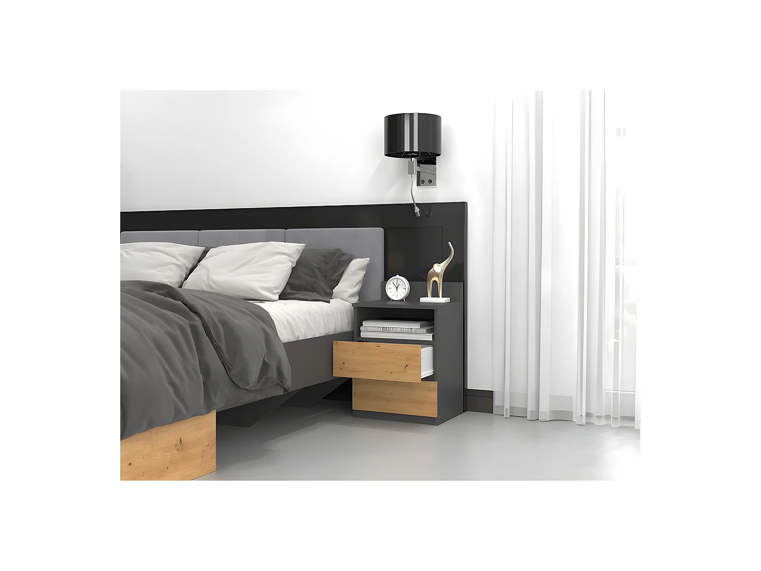 ASTER T1 - Comodino con 2 cassetti - 59x40x32 cm - Comodino - Stile scandinavo