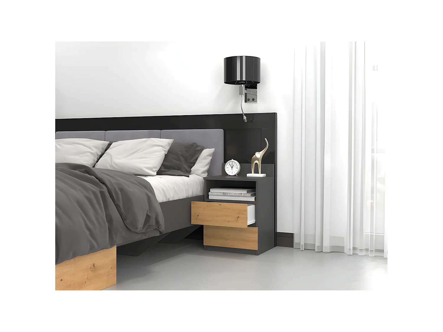 ASTER T1 - Comodino con 2 cassetti - 59x40x32 cm - Comodino - Stile scandinavo