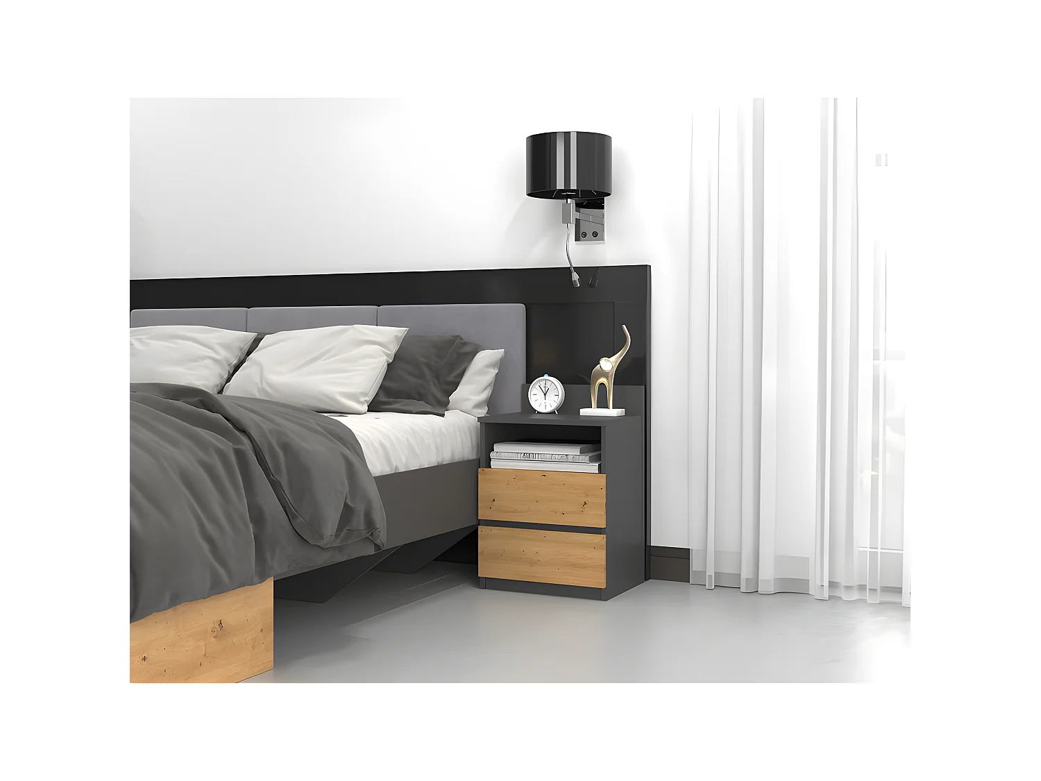 ASTER T1 - Comodino con 2 cassetti - 59x40x32 cm - Comodino - Stile scandinavo