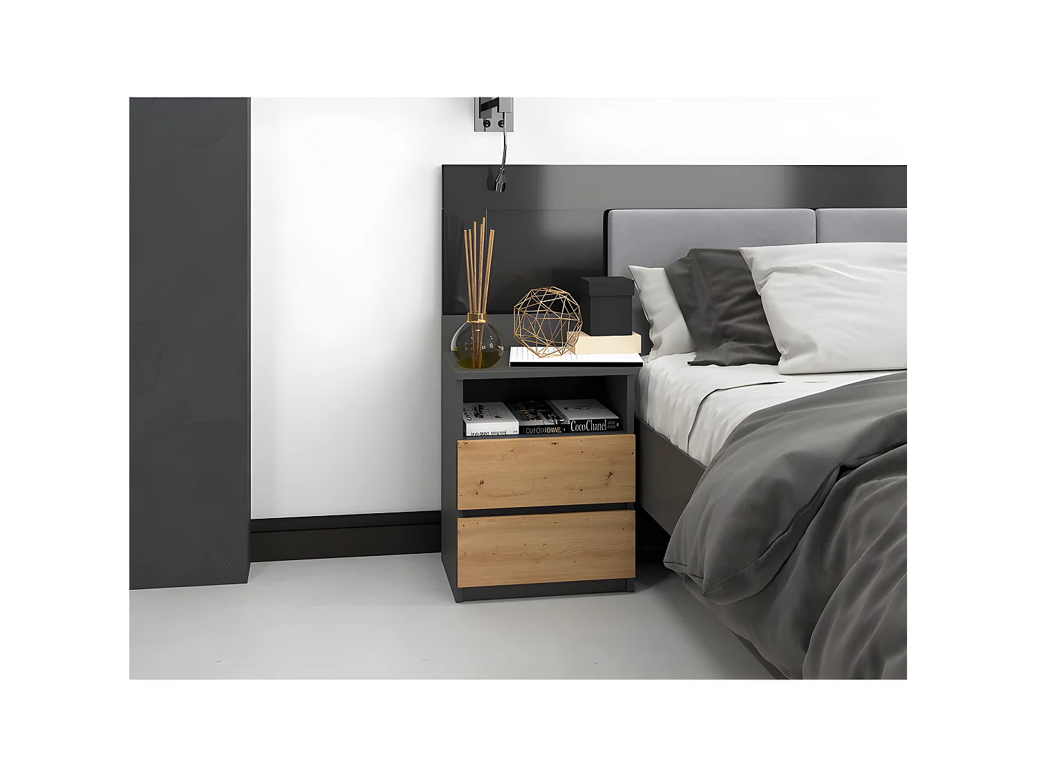 ASTER T1 - Comodino con 2 cassetti - 59x40x32 cm - Comodino - Stile scandinavo