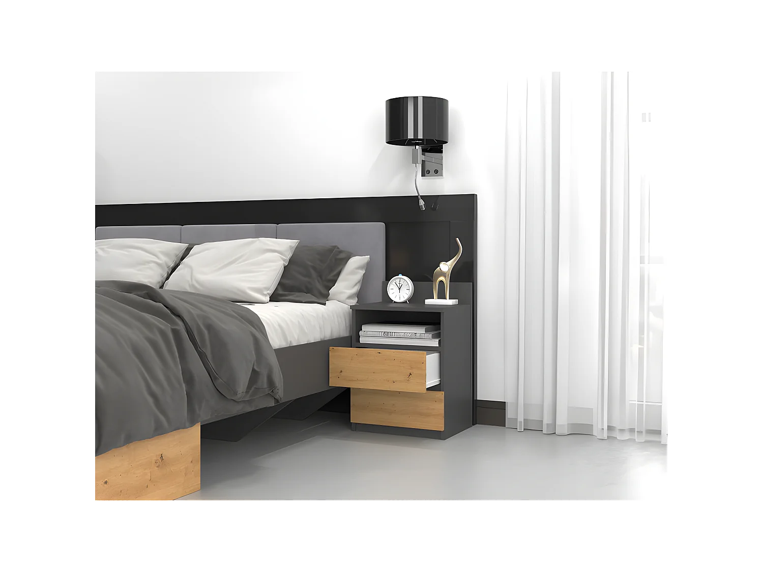 ASTER T1 - Comodino con 2 cassetti - 59x40x32 cm - Comodino - Stile scandinavo