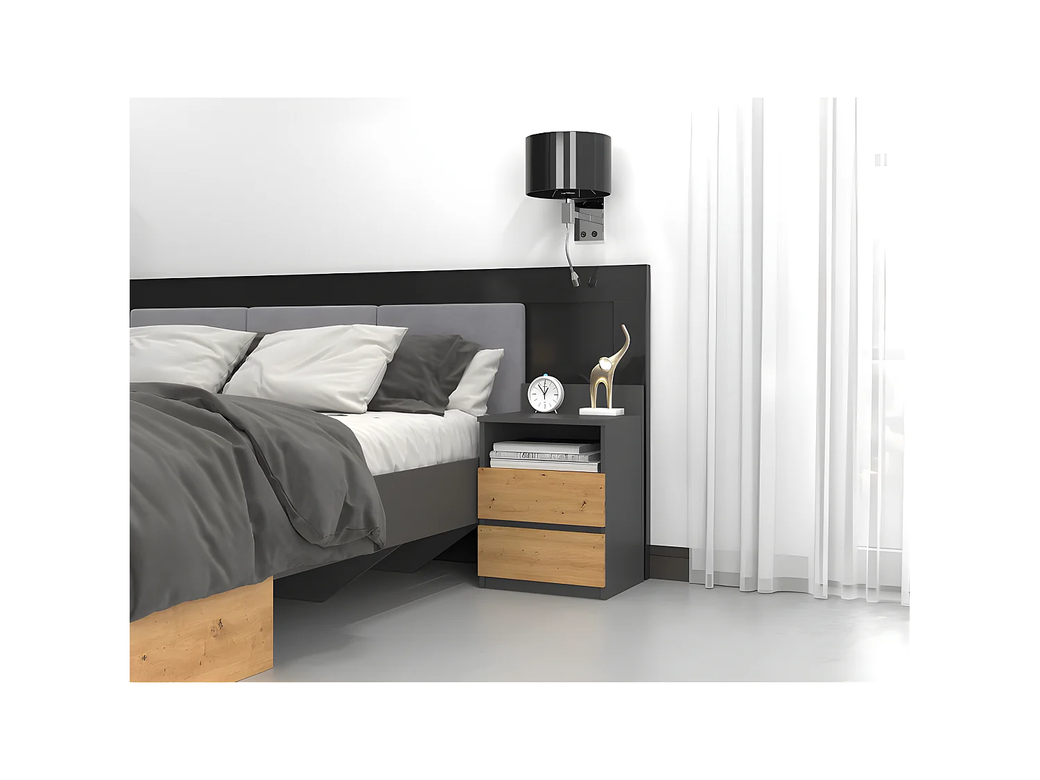 ASTER T1 - Comodino con 2 cassetti - 59x40x32 cm - Comodino - Stile scandinavo