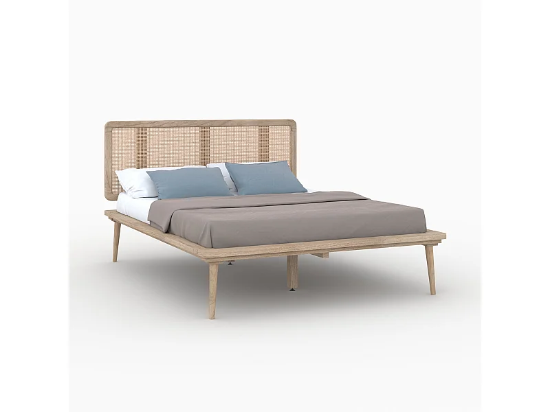 Letto matrimoniale 140x190 cm in legno e canna - Adik