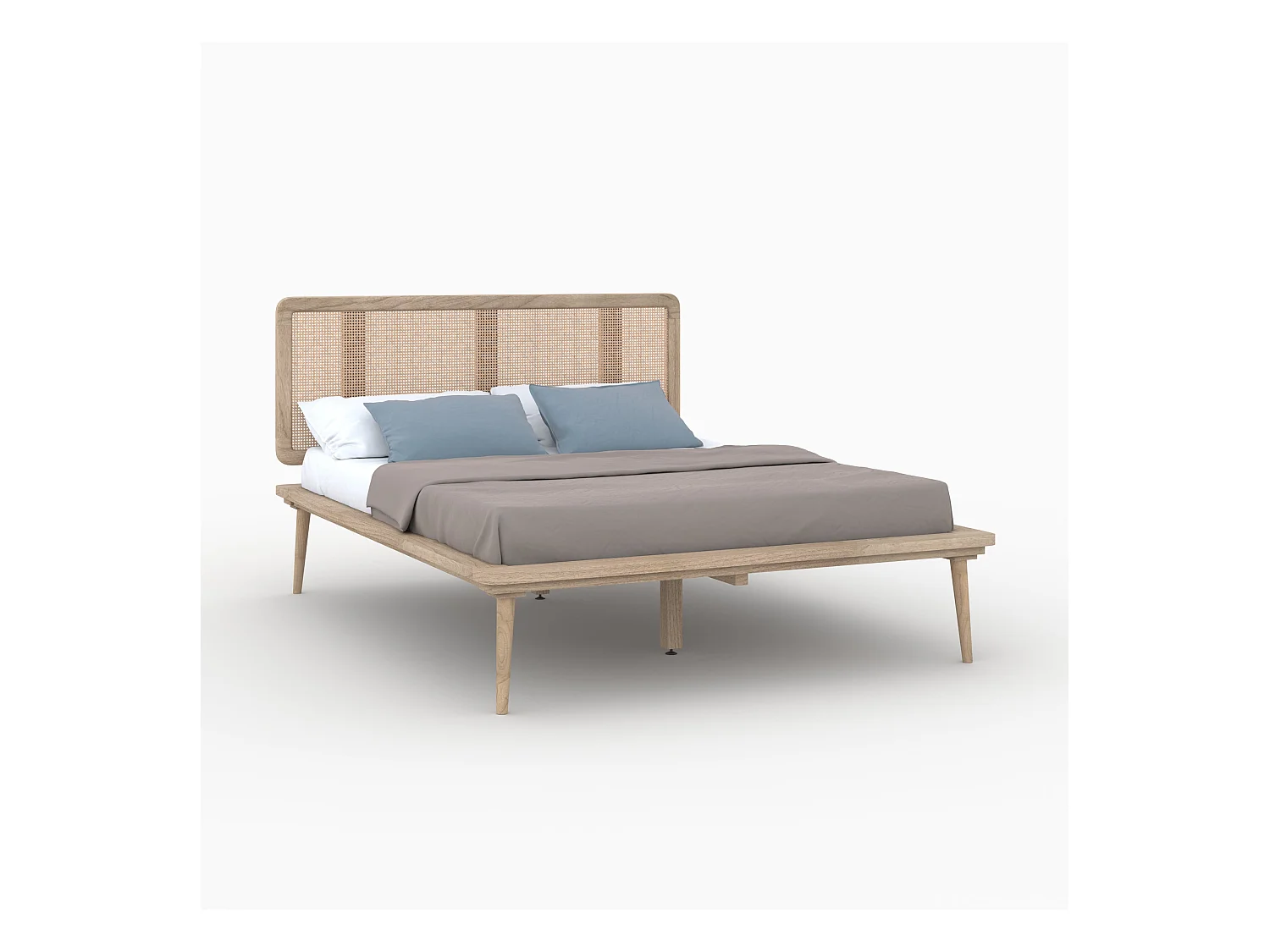 Lit double 140x190 cm en bois et cannage - Adik