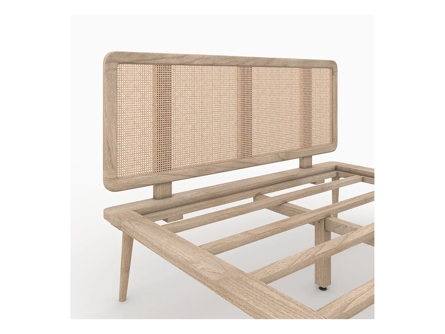 Lit double 140x190 cm en bois et cannage - Adik