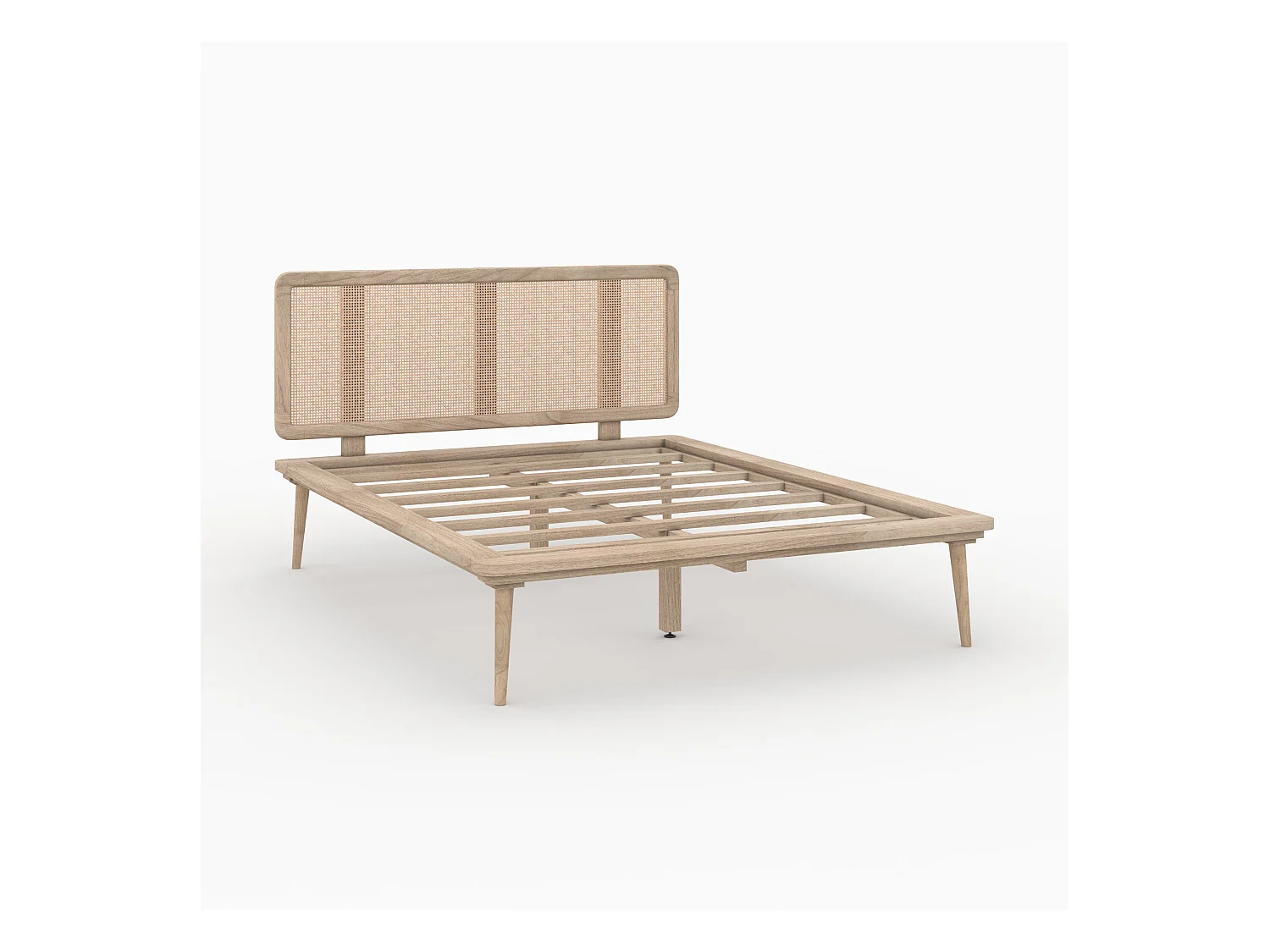 Lit double 140x190 cm en bois et cannage - Adik