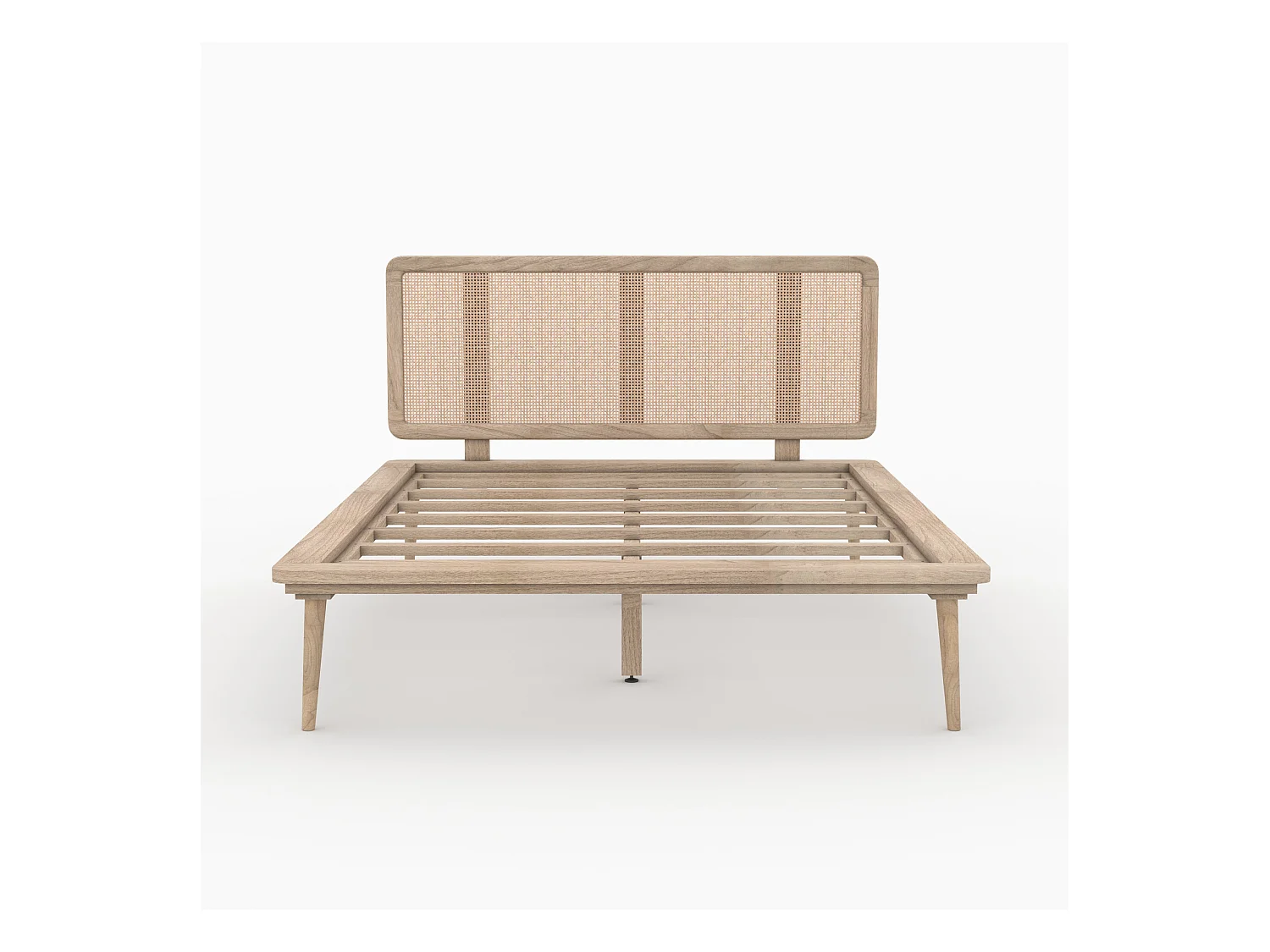 Lit double 140x190 cm en bois et cannage - Adik