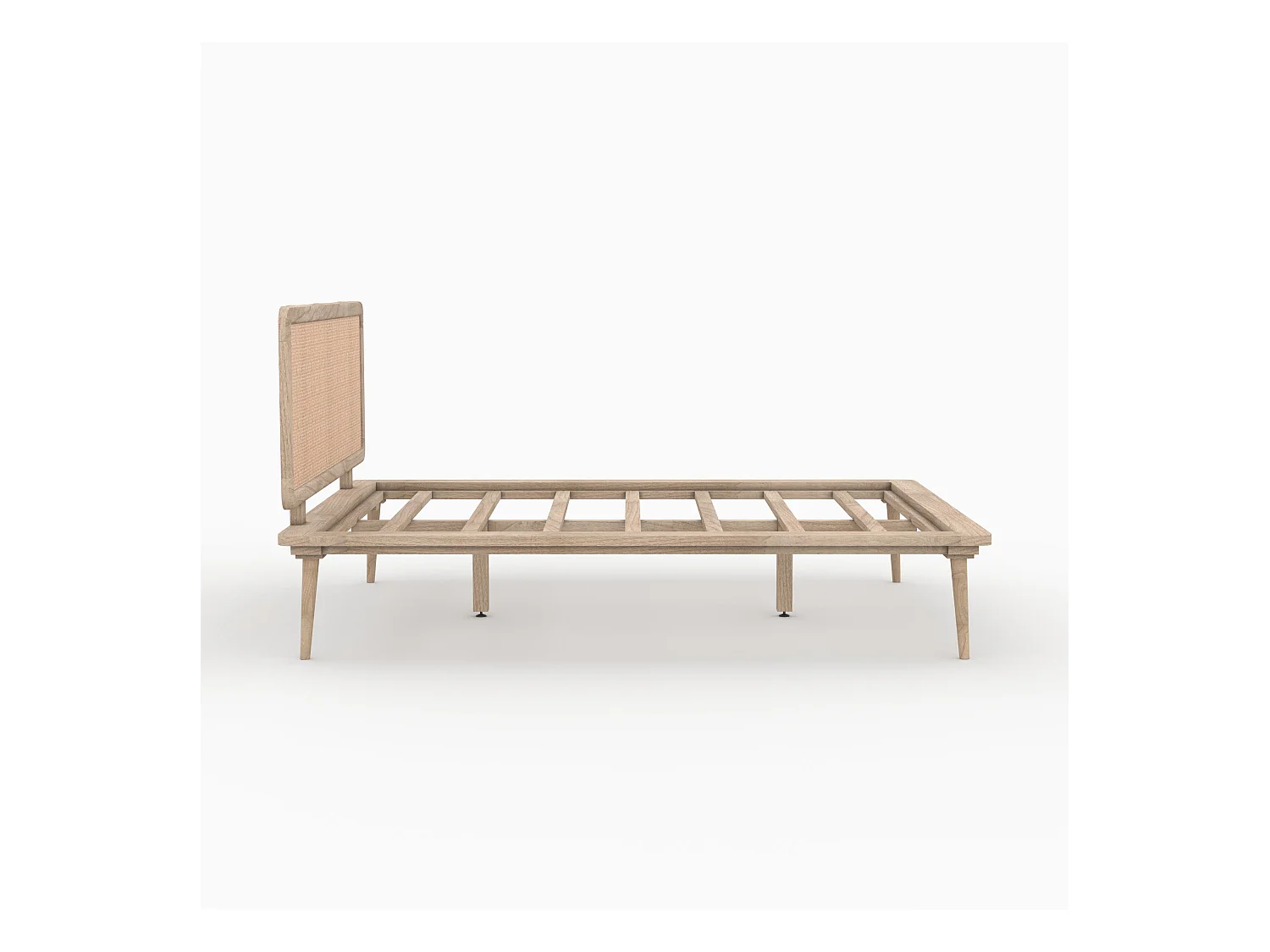 Lit double 140x190 cm en bois et cannage - Adik