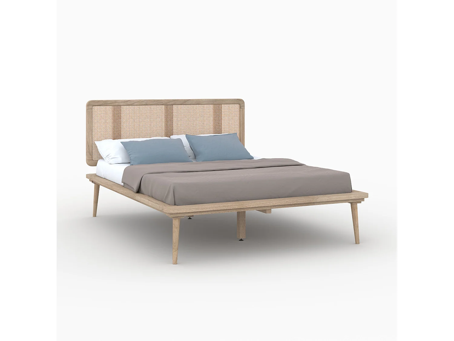 Cama doble 140x190 cm en madera y caña - Adik