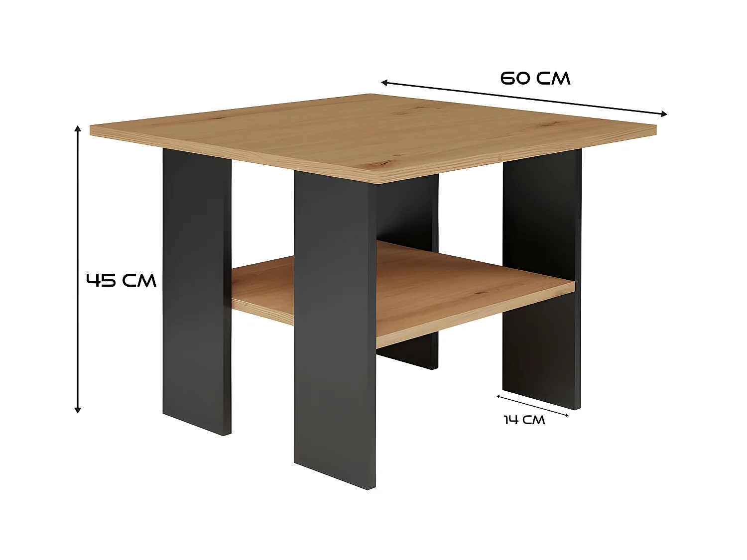 AURA - Mesa de centro cuadrada de estilo industrial - 60x60x45 cm - Mesa de centro con decoración de madera