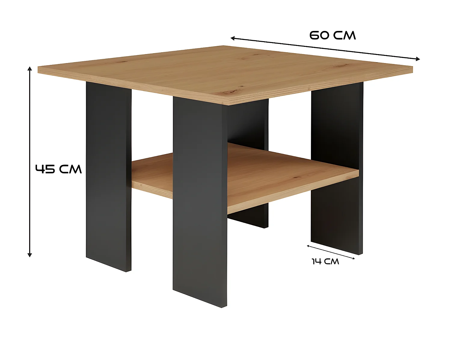 AURA - Mesa de centro cuadrada de estilo industrial - 60x60x45 cm - Mesa de centro con decoración de madera