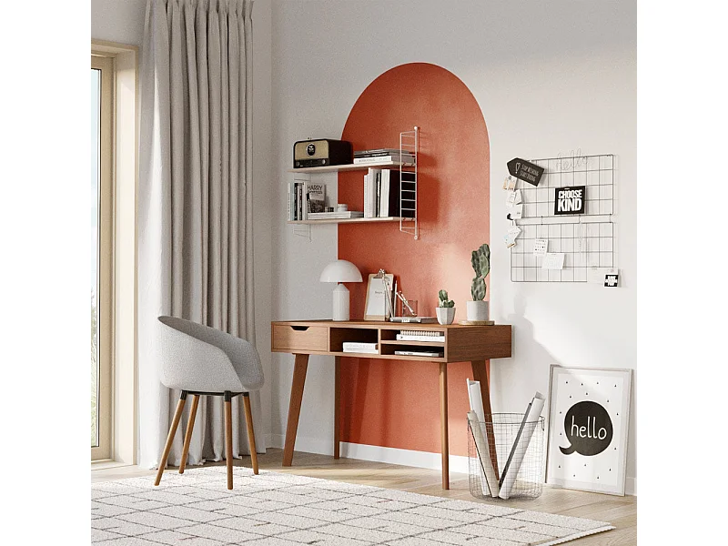 Scrivania con 1 cassetto e 3 nicchie in legno scuro - Moka