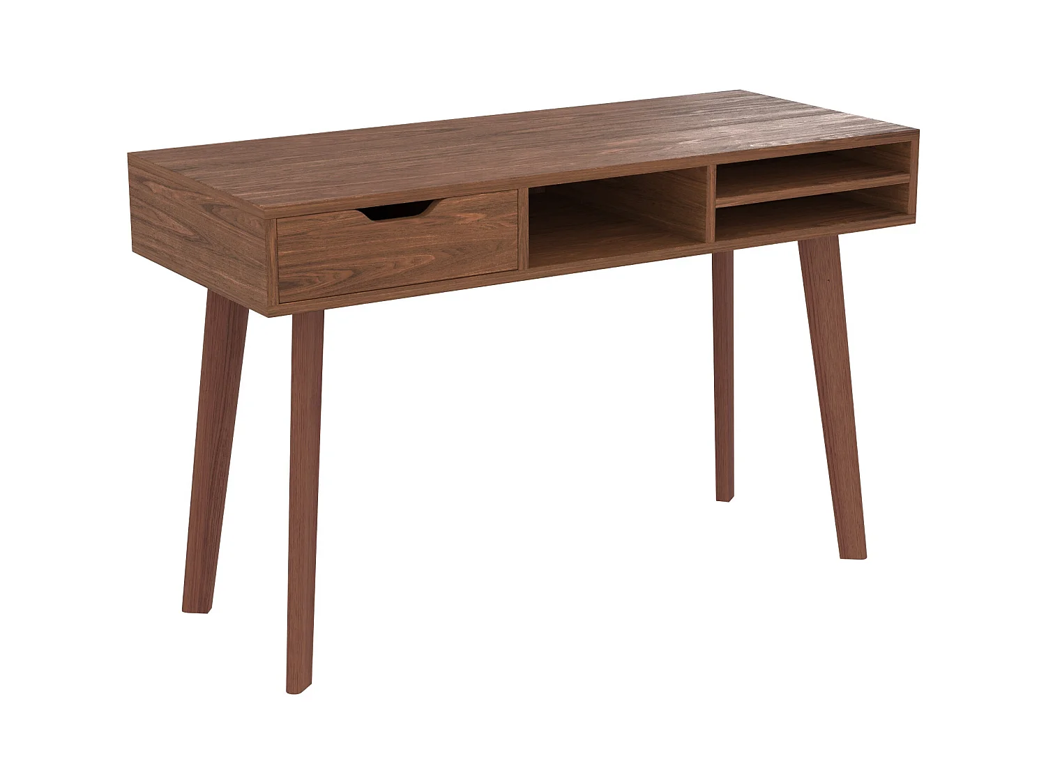 Scrivania con 1 cassetto e 3 nicchie in legno scuro - Moka