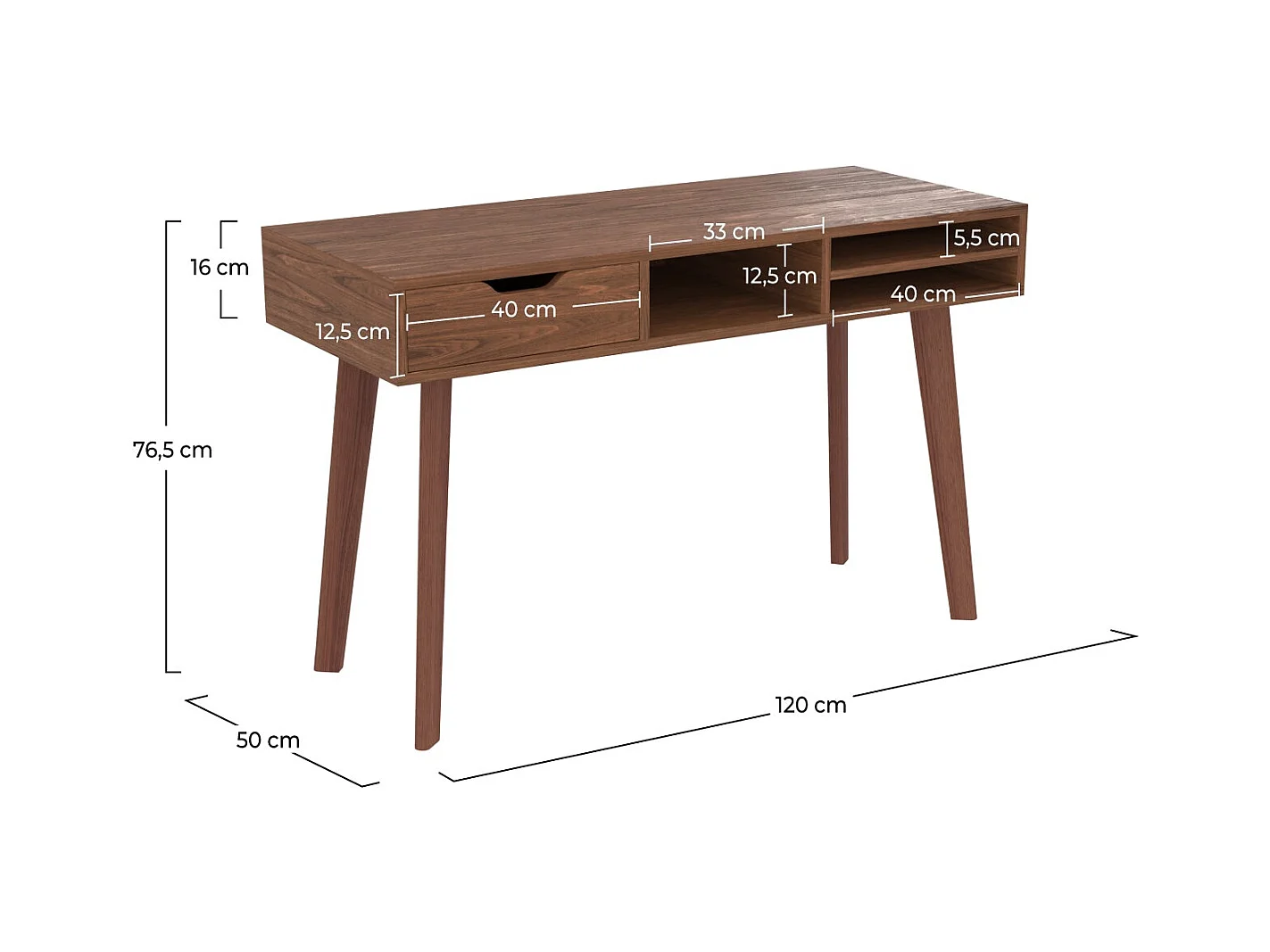 Scrivania con 1 cassetto e 3 nicchie in legno scuro - Moka