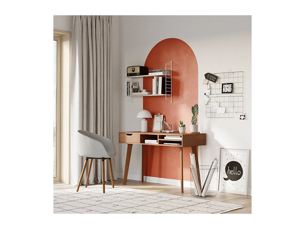 Scrivania con 1 cassetto e 3 nicchie in legno scuro - Moka