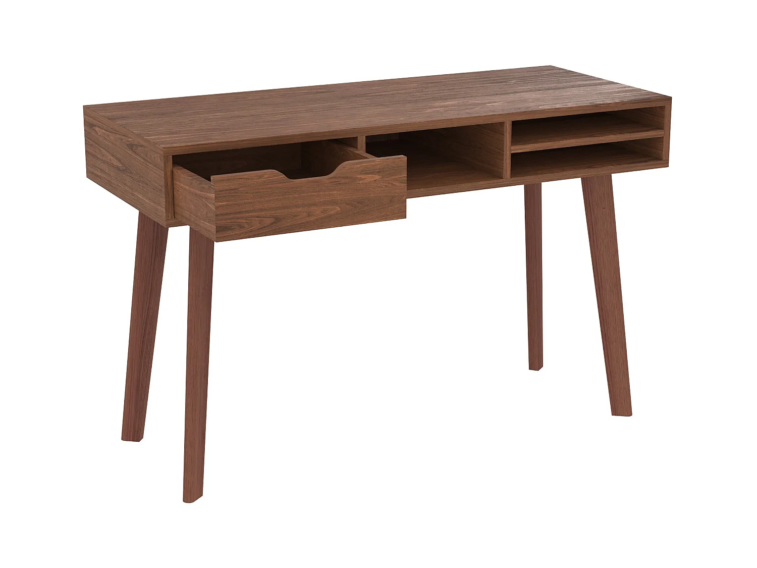 Scrivania con 1 cassetto e 3 nicchie in legno scuro - Moka