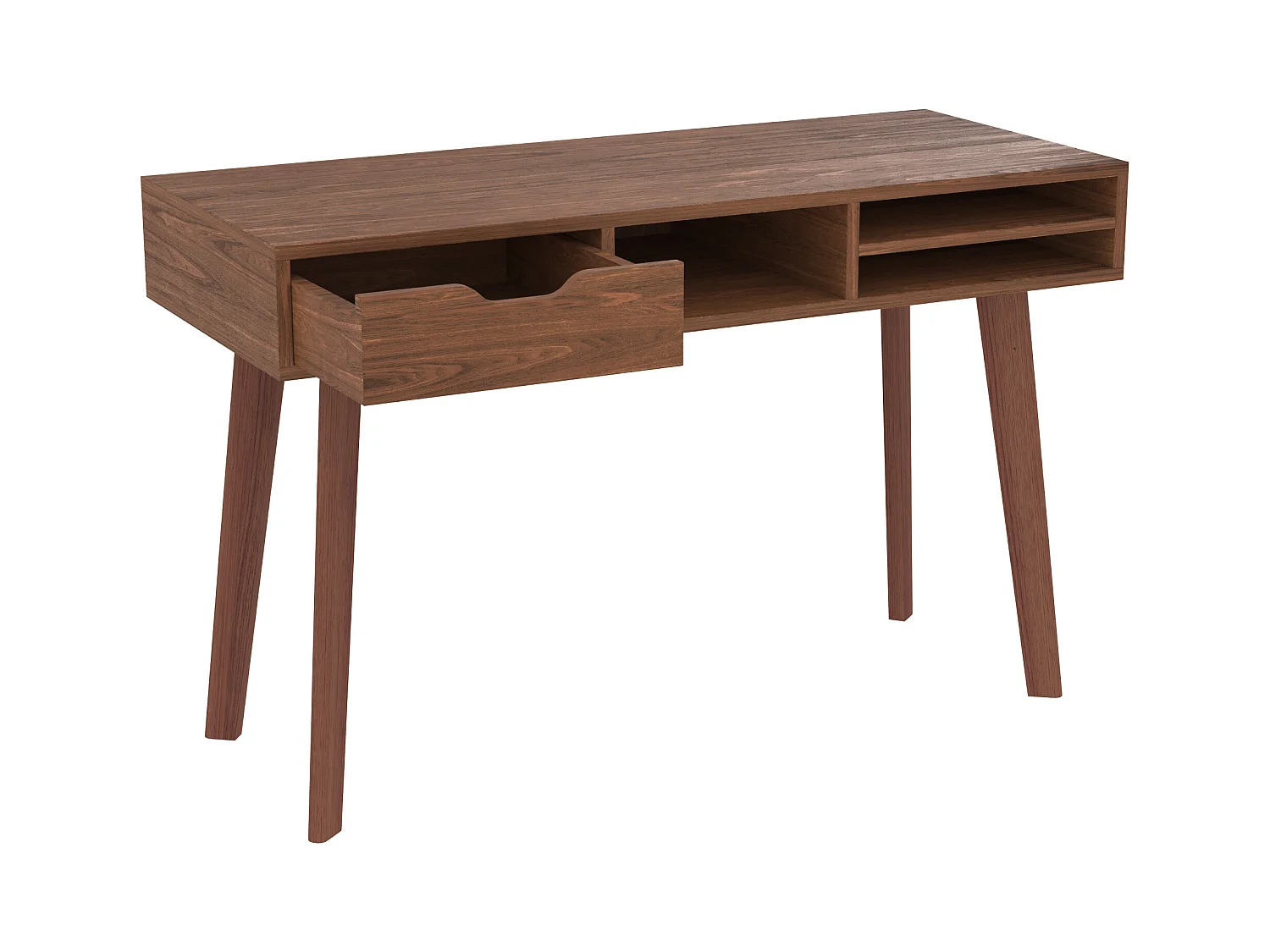 Scrivania con 1 cassetto e 3 nicchie in legno scuro - Moka