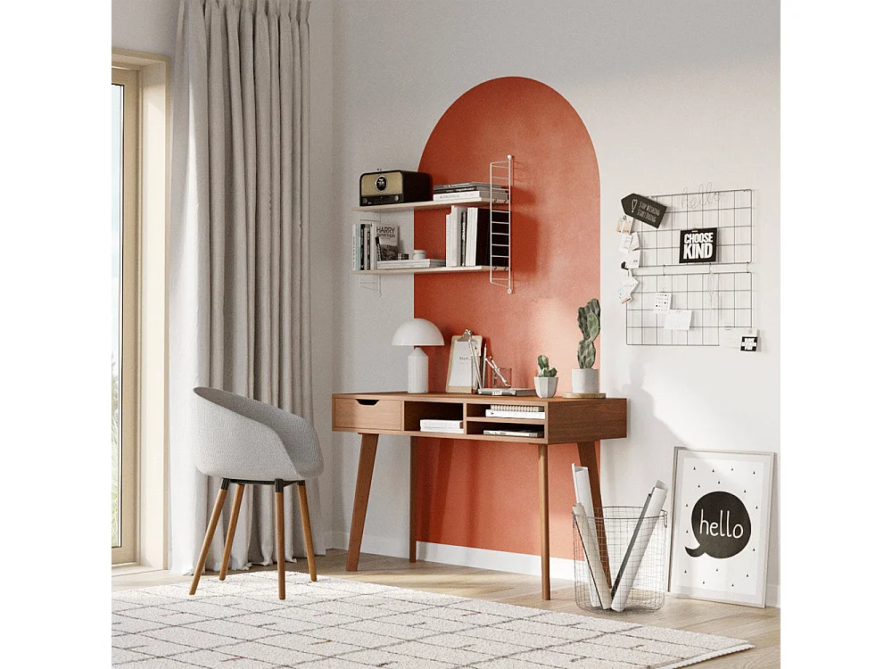 Scrivania con 1 cassetto e 3 nicchie in legno scuro - Moka